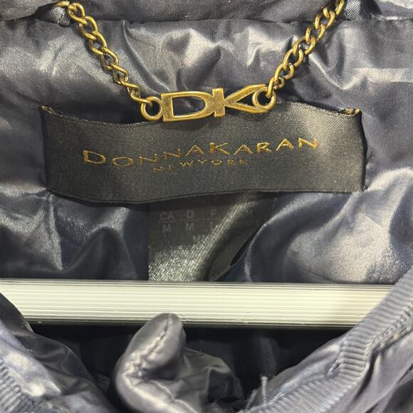 Women’s Donna Karan $350 Hooded Zip Front Quilted Navy Blue Jacket Size Medium - Picture 5 of 13